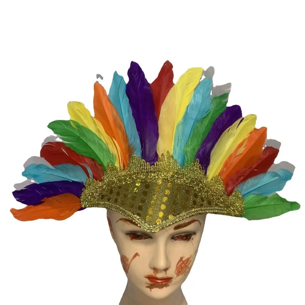 Colorful Feather Headdress New Head-mounted Feather Colored Headwear Adjustable Chief Headdress Fancy Dress Party