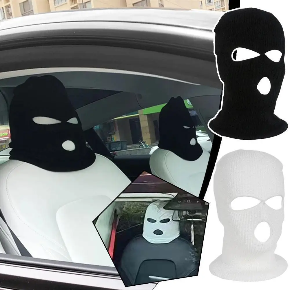 1PC Spoof Car Seat Cover Masked Person Knitted Headgear Headrest Anti-theft Warning Decoration Car Accessories Cover Hallow F4C9