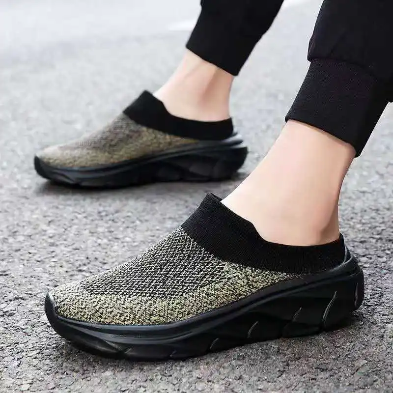 

2026 Summer men's casual half-slipper one-piece breathable mesh shoes with thick sole lightweight and anti-slip design 39-46