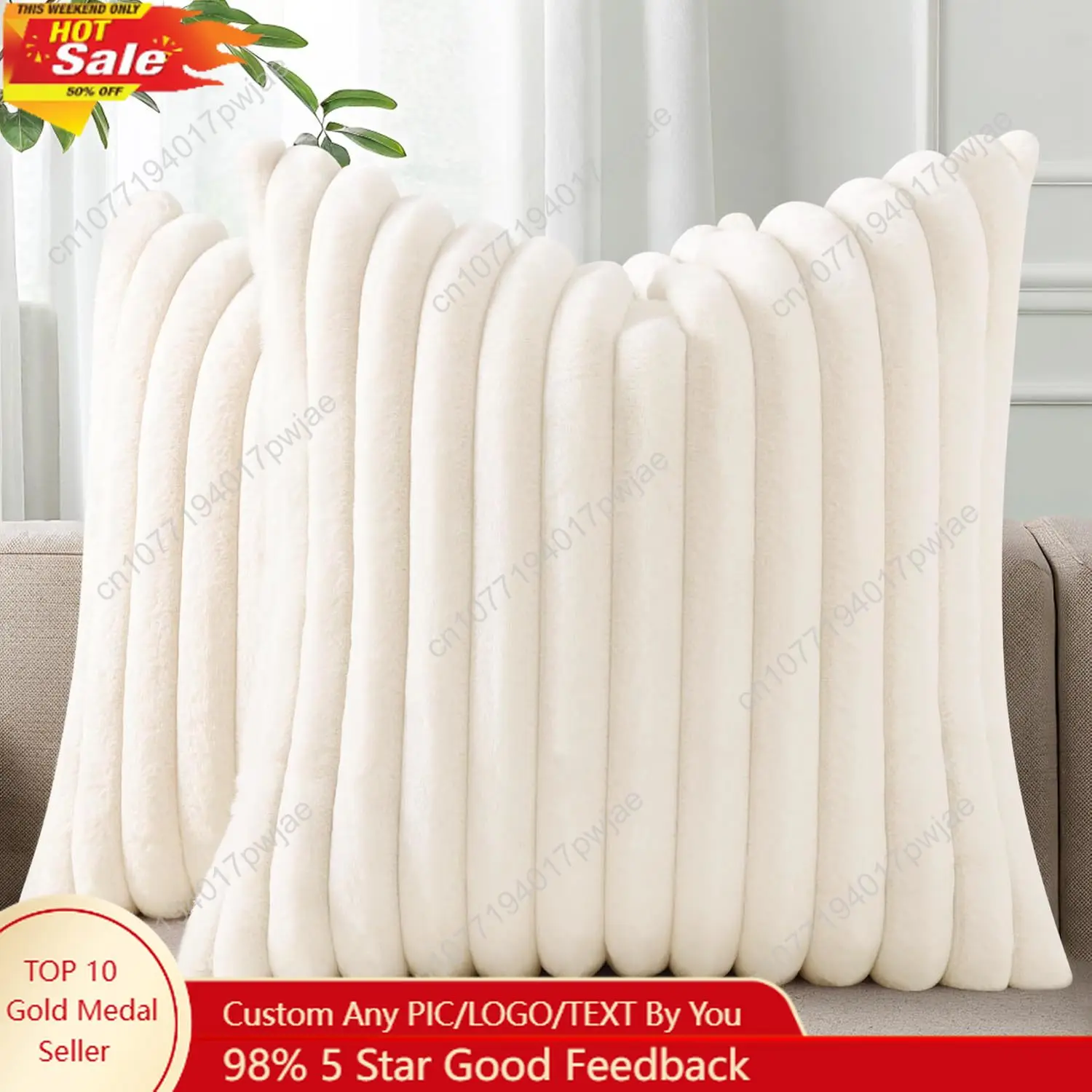 

Pallene Faux Fur Plush Christmas Throw Pillow Covers 18x18 Set of 2, Luxury Soft Fluffy Striped Decorative Pillow Covers for Sof