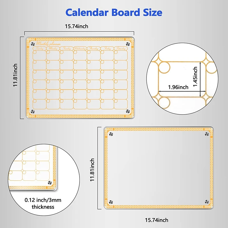 Transparent Monthly Calendar Board For Fridge, 2Pack 15.7X11.8 Inch Clear Calendar Planner Board For Refrigerator