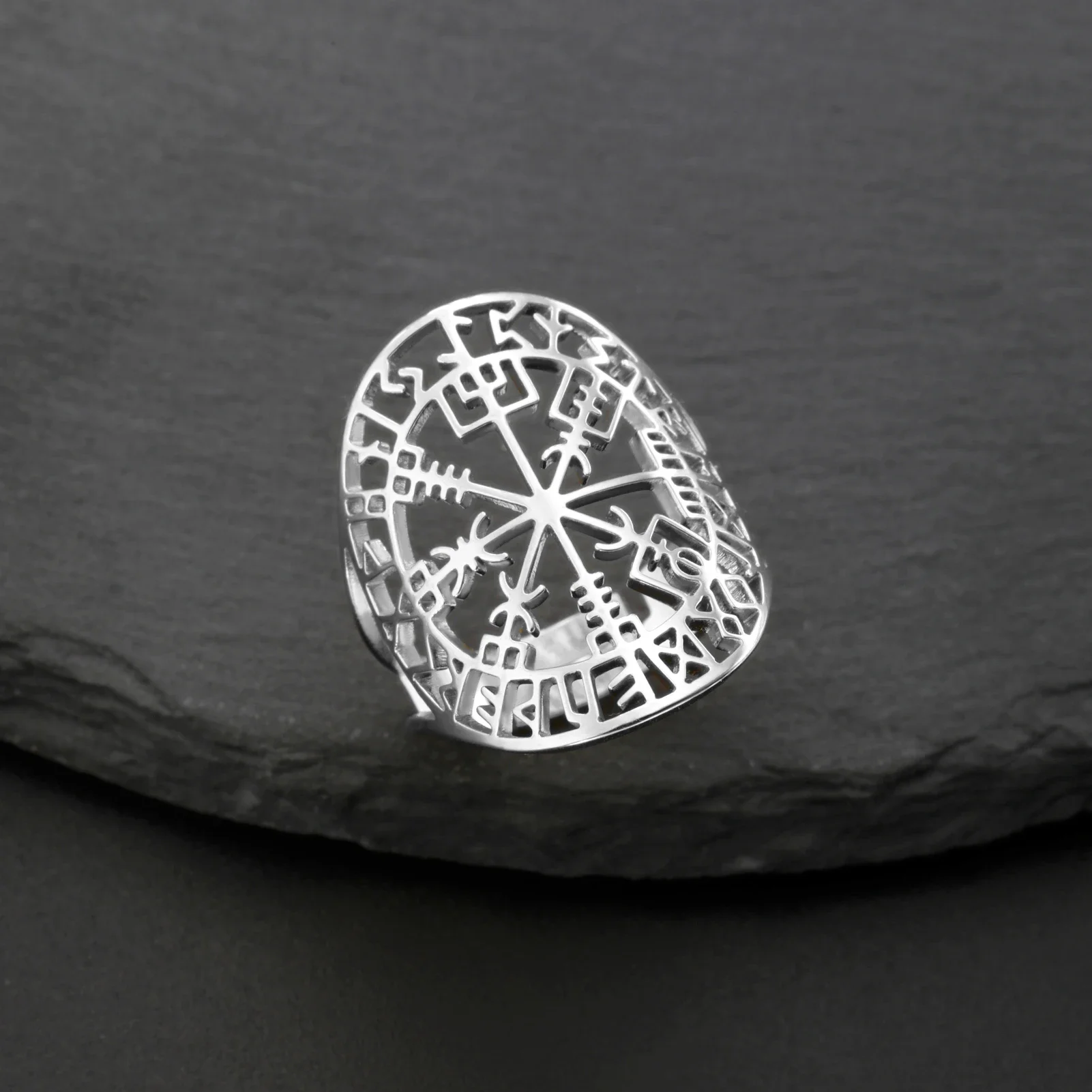 Skyrim Vegvisir Ring Runic Compass Nordic Odin Scandinavian Stainless Steel Rings Men Women Vintage Amulet Jewelry Gift New In