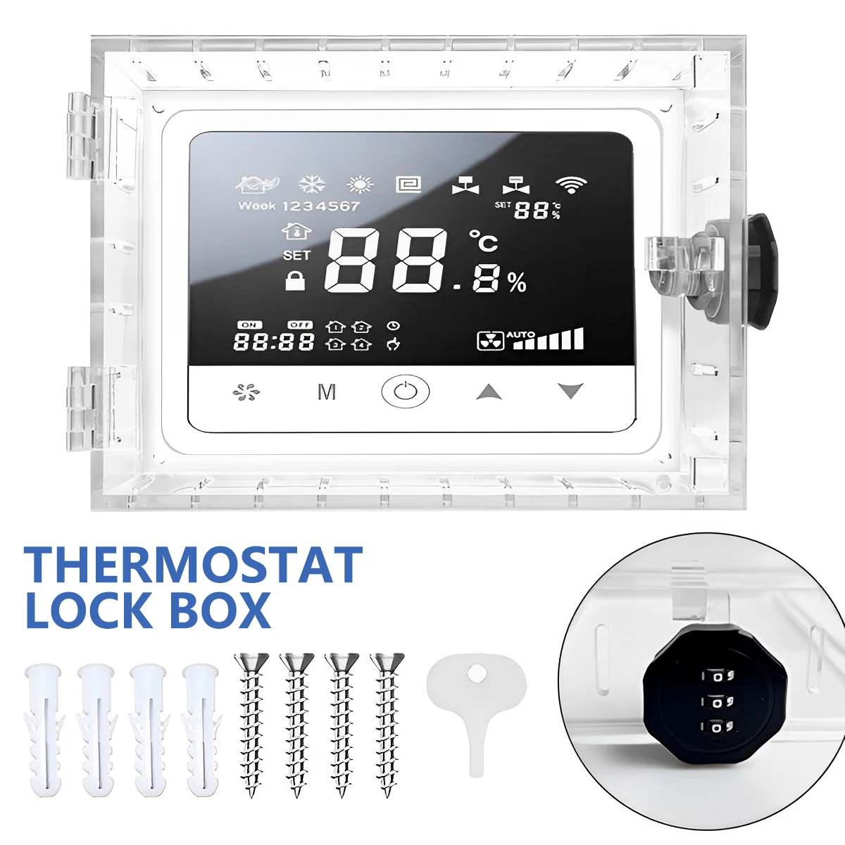 Thermostat Box with Combination Lock Clear Thermostat Protective Cover Acrylic Thermostat Guard Box Wall Mounted Thermostat