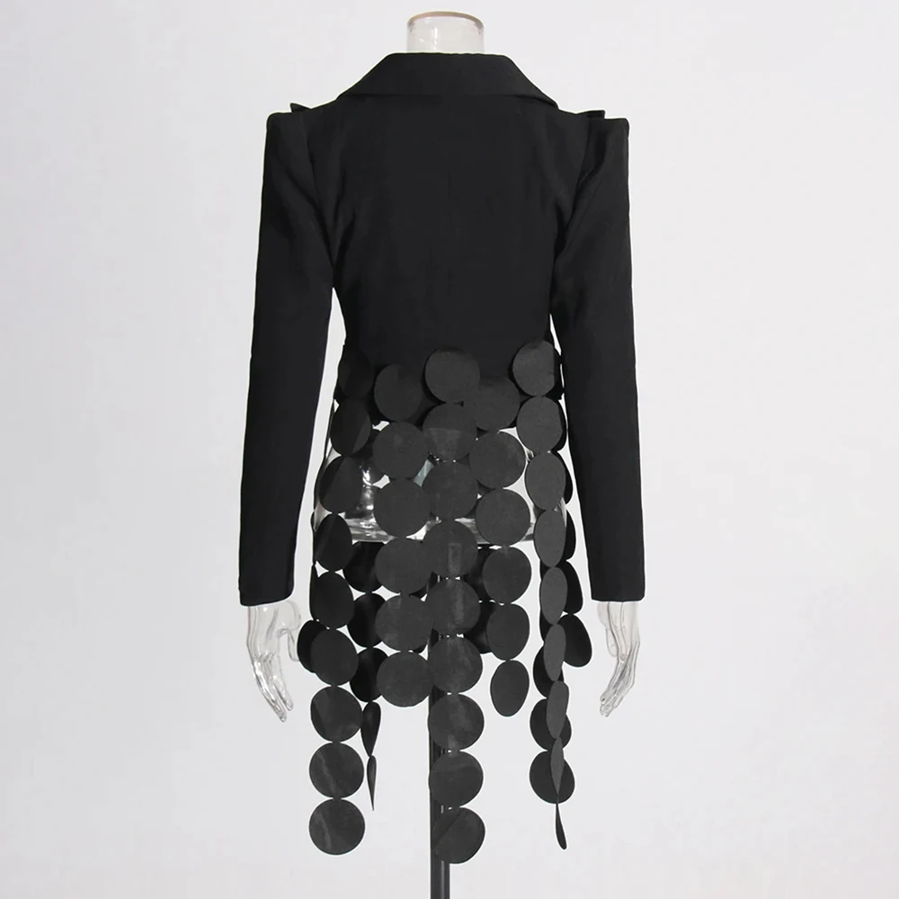 TWOTWINSTYLE, bálzers de diseño con borlas, con dobladillo, para mujer, cuello con muescas, manga larga, cintura alta, abrigo de temperamento