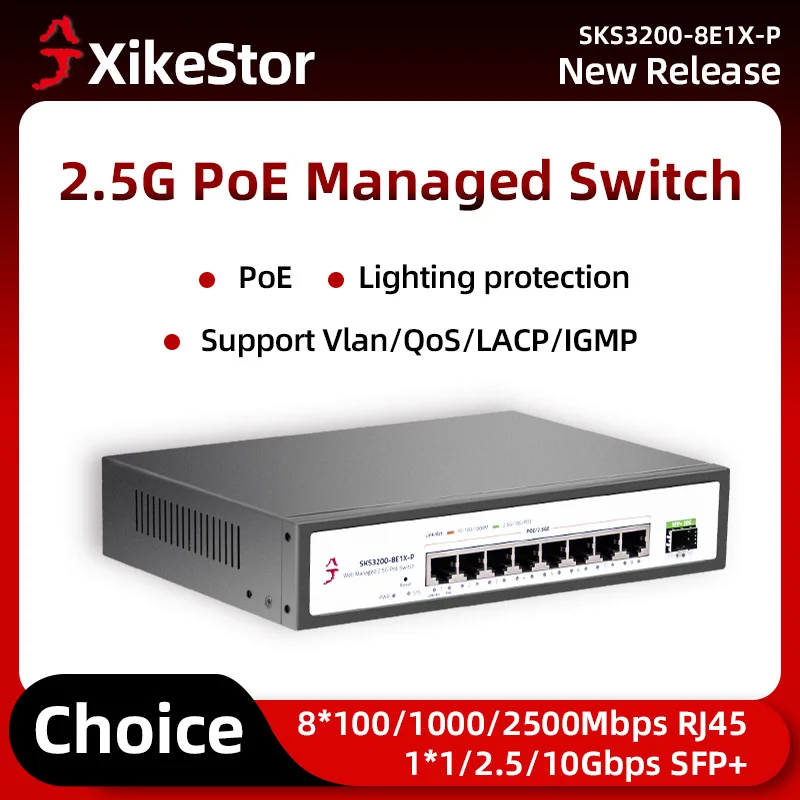 

XikeStor 8-port 2.5G Managed PoE+ Switch with VLAN, QoS, LACP, STP, IGMP, Multi-Gigabit Ports for High-Performance, poe switch