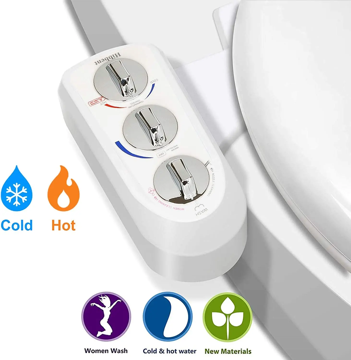 Toilet Seat Bidet with Self Cleaning Dual Nozzle, Hot and Cold Water Spray Non-Electric Mechanical Bidet Toilet Attachment