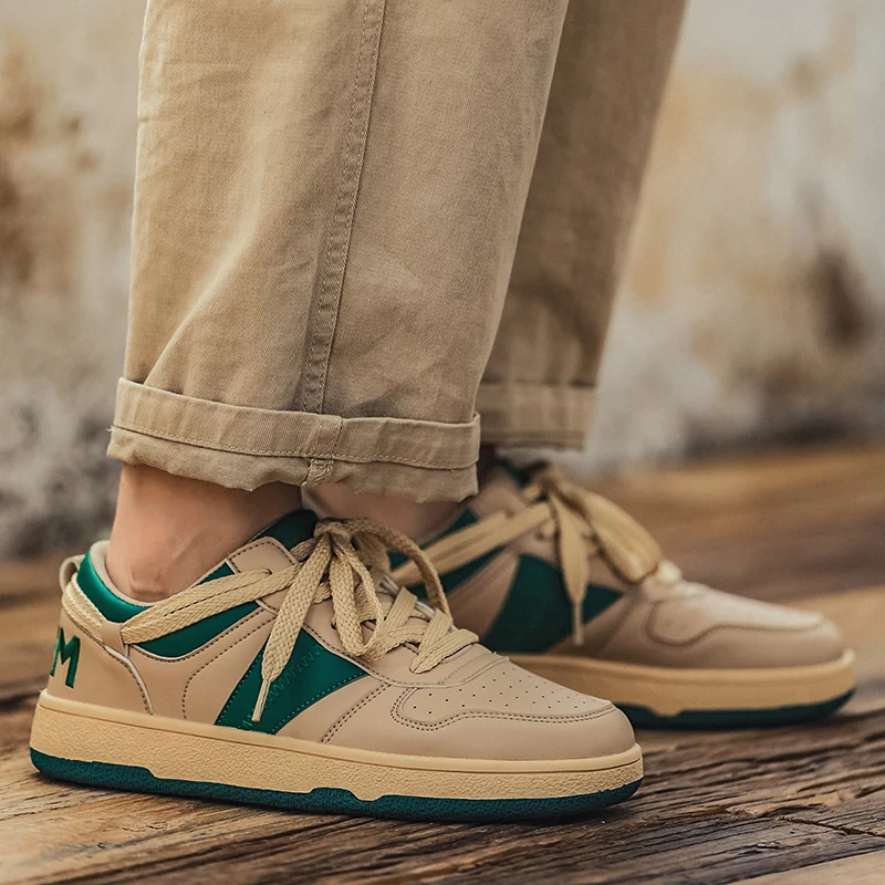 Men's Casual Sneakers Leather Material Fashion Thick Bottom Sports Shoes High Quality Brand Outdoor Running Shoes