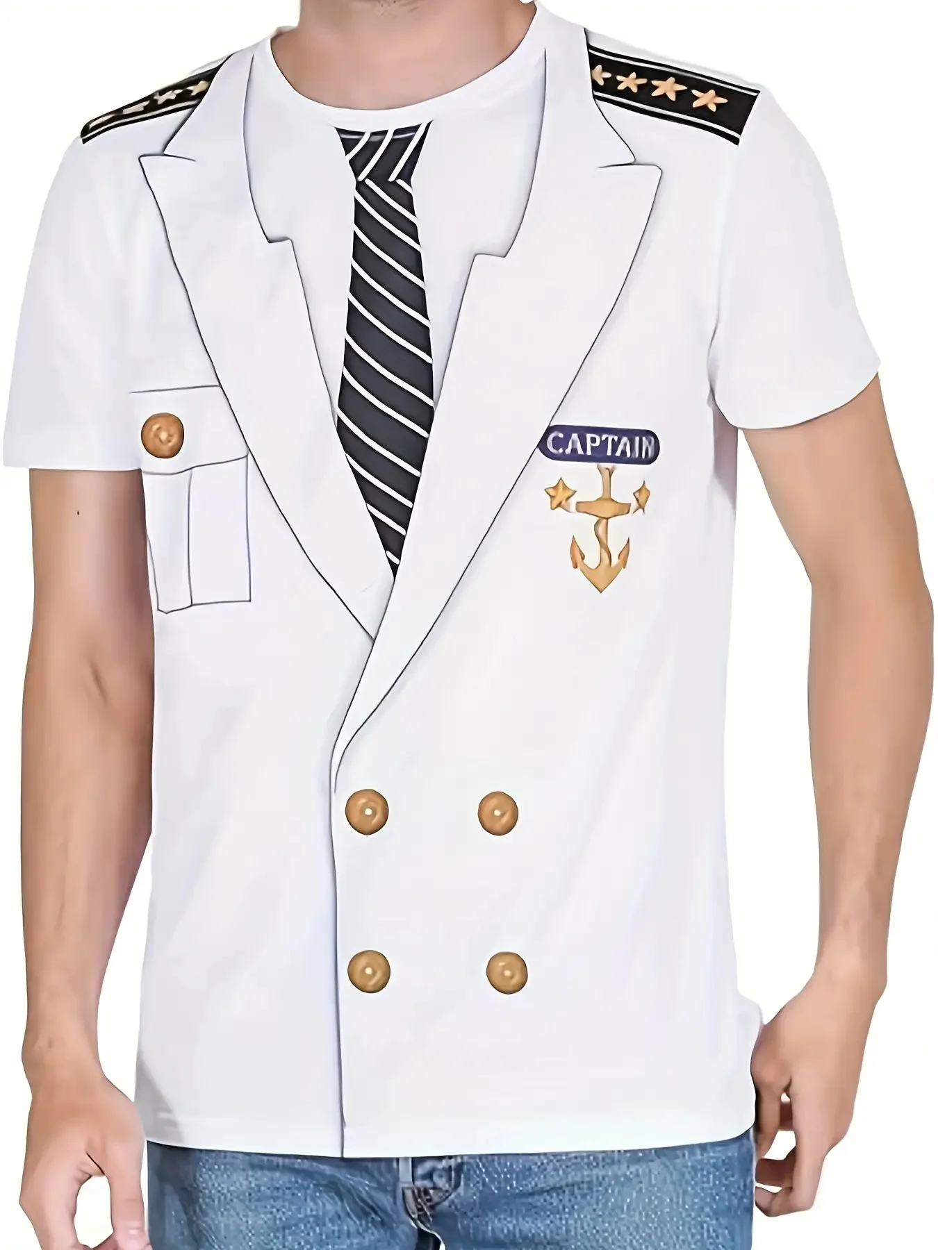 الرجال الإبحار الكابتن دور تي شيرت تنفس حفلة يخت فستان متابعة موضوع الحدث بحار زي لعب الأدوار تأثيري #1