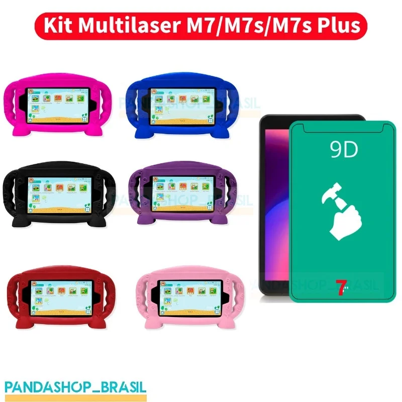 Kit Capa Capinha Infatil Para Tablet Multilaser M7/M7s/M7s Plus + Pelicula Ceramica Inquebrável Flexível