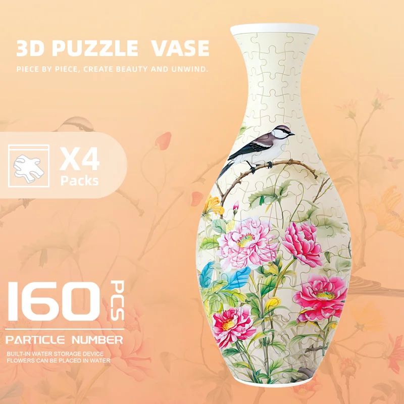 

3D Puzzle Vase Porcelain Design Made Plastic Waterproof Home Decoration and Flower Arrangement Housewarming Kids Toys Gifts