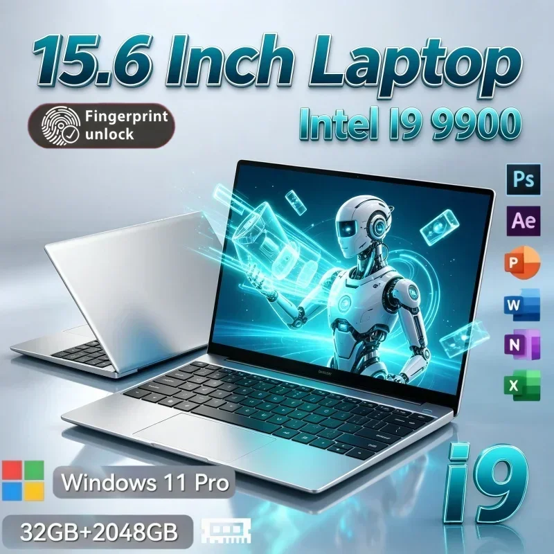Best Selling 15.6 Inch Ultra‑slim Laptop Intel Core I9 9900 32GB RAM 2TB SSD Windows 11 Office Home Working Notebook PC