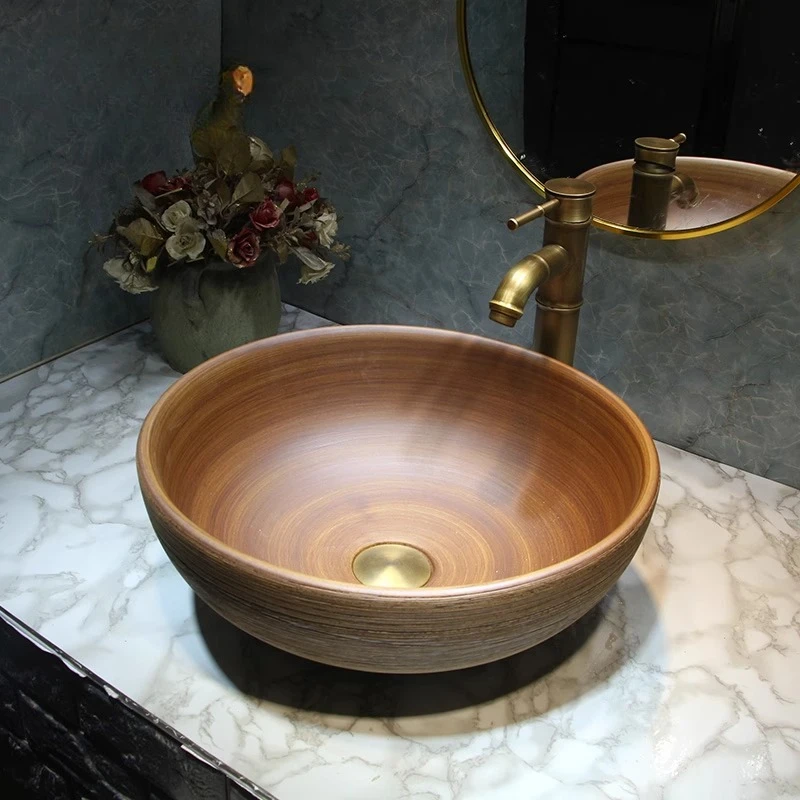 

Antique Round table basin Art wash basin Small ceramic new Chinese wash Household 35cm wash basin