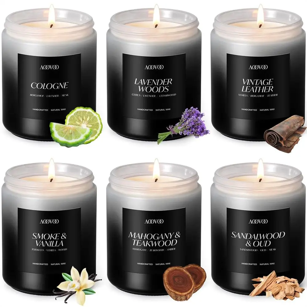 

6-Pack Scented Candles Set for Men and Home, 42 oz Soy Wax, 300-Hour Burn Time, Perfect Gift for Birthdays, Valentine's, Christm