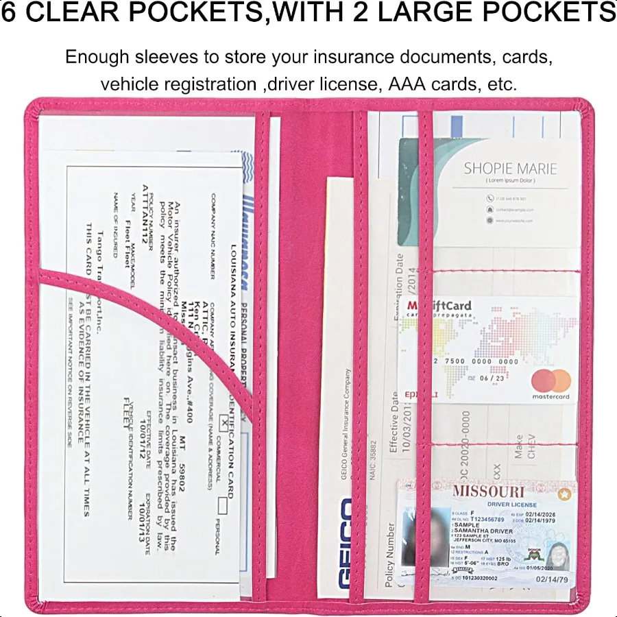 Porta carte di assicurazione per registrazione auto premium con porta guanti per veicolo con chiusura magnetica Organizzatore per auto per documenti Carte Licenza R