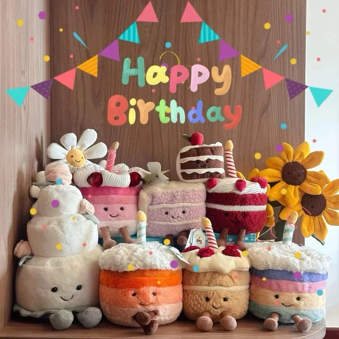 

High Quality Smile Cake Plush Toys Soft Stuffed Dessert Dolls with Candle Cherry Birthday Xmas Gift For Kids Cuddly Party Decor