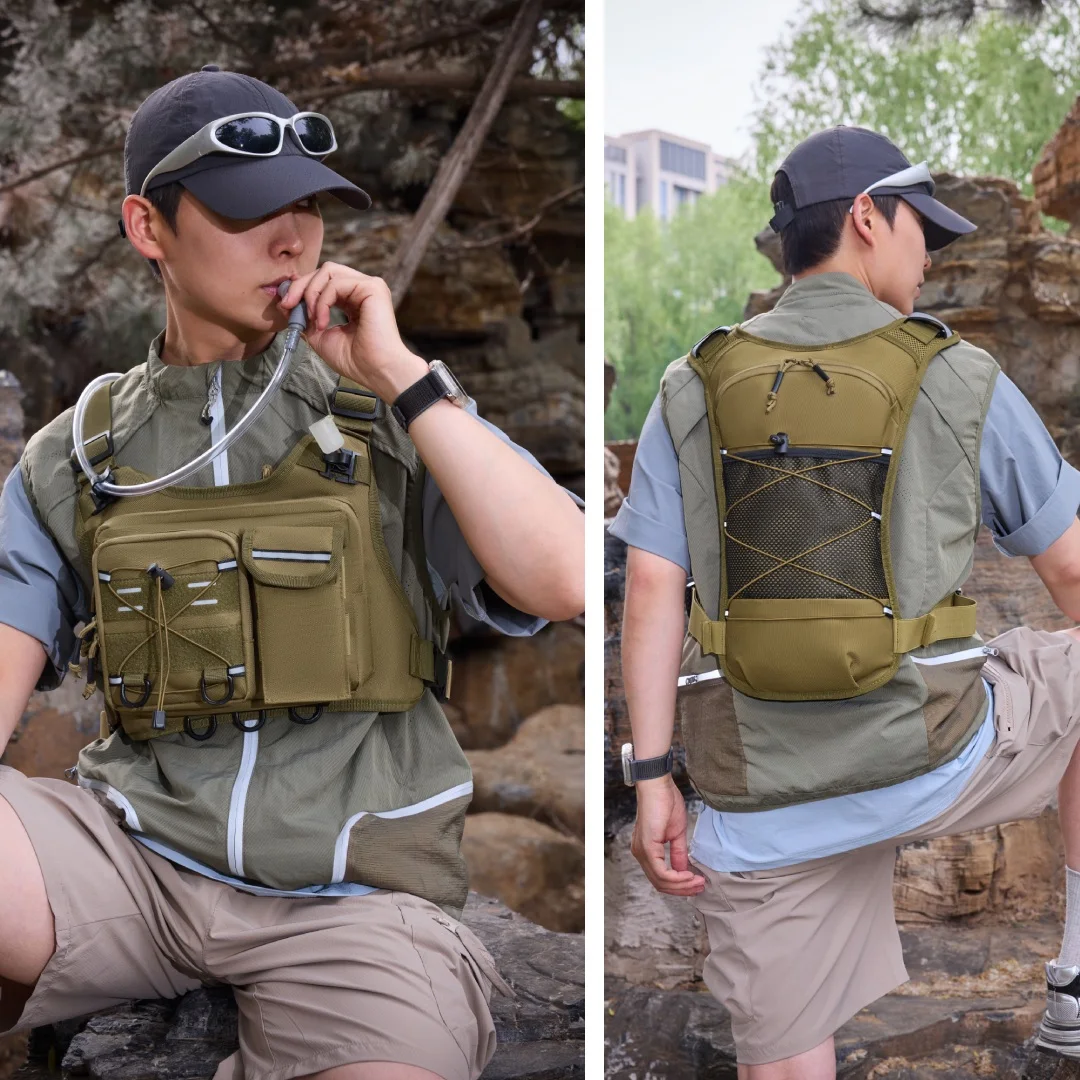 Chaleco Táctico Multifuncional con Bolsillo para el Pecho para Hombre, Mochila de Hidratación con Soporte para Equipo, Bolsa para Correr, Ciclismo, Senderismo y Maratón