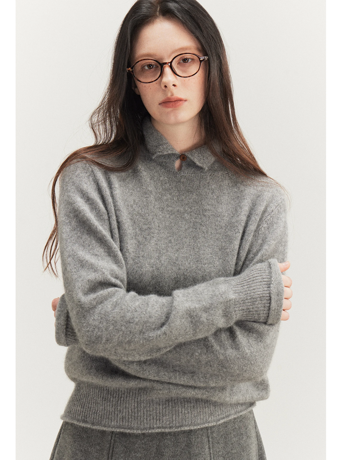 

Женский однотонный шерстяной вязаный свитер свободного кроя на весну, базовый слой, топ на пуговицах с длинными рукавами и высоким воротником