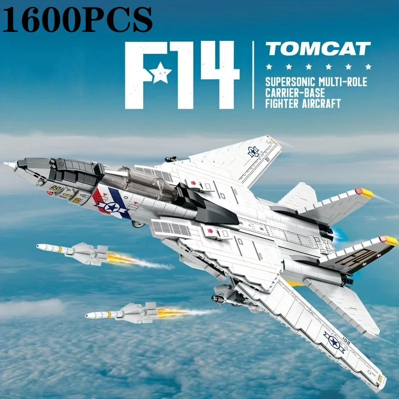 1600PCS Military Tomcat F14 Fighter Aircraft Building Blocks MOC Carrier-Base Fighter Model Bricks Set Holiday Gifts Kids Toys