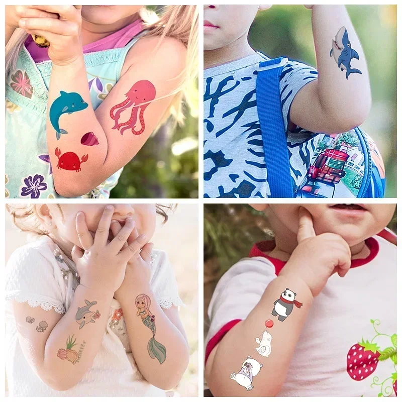 어린이 가짜 문신 스티커, 만화 귀여운 동물 구급차 서커스 로봇, 방수 문신 접착제, adesivo infantil, 10 개/로트