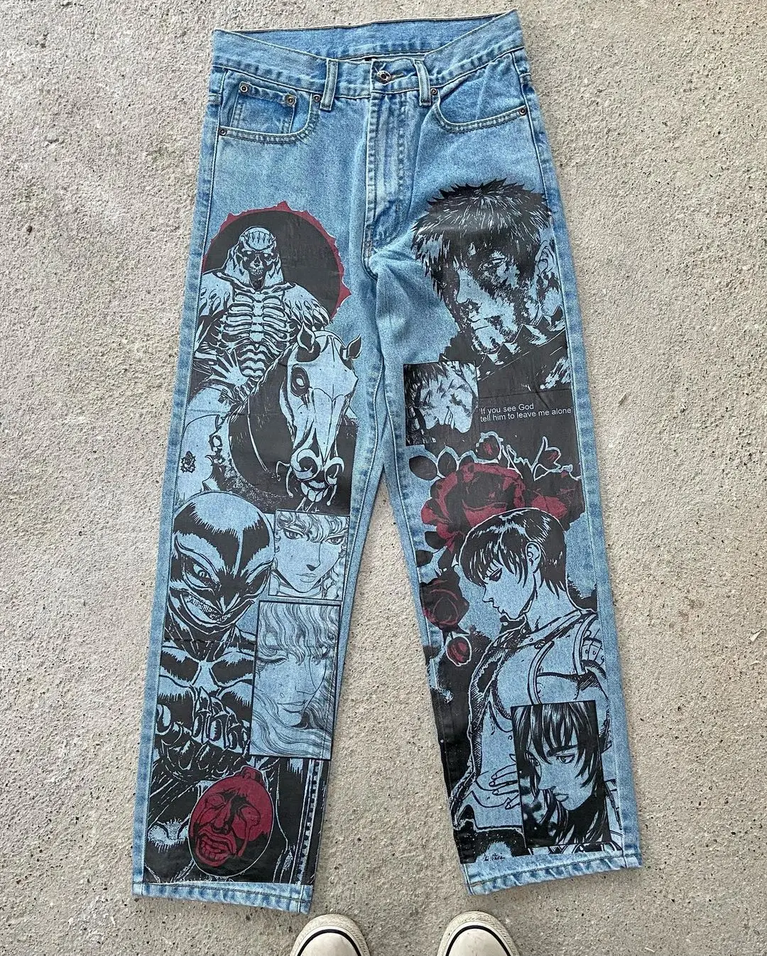 Jeans Harajuku de perna larga para homens e mulheres, gráfico anime streetwear Y2K, estilo japonês, cintura alta, calças largas, novo