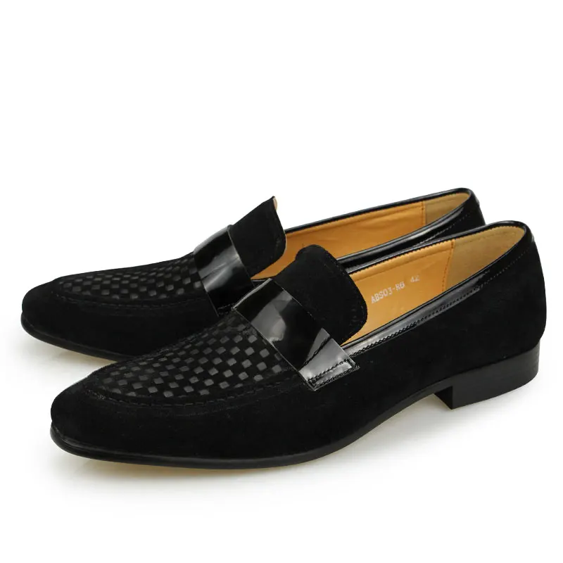 Men Shoes Casual Slip on Fashion New Loafers Cow Suede and Patent Leather Luxury Black One-step Shoe Breathable Custom Footwear