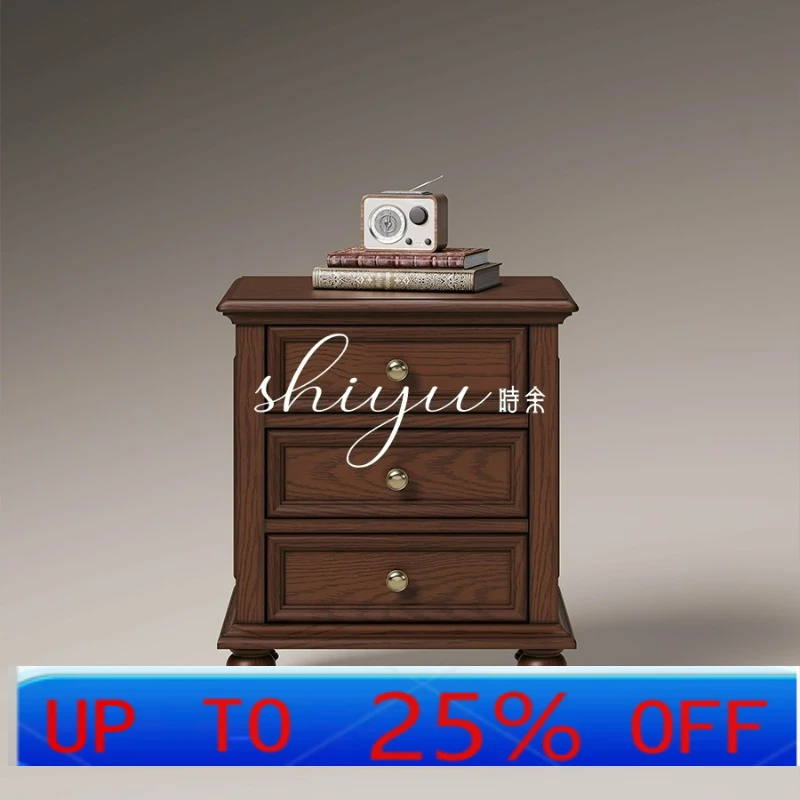 LH  Pre-style full solid wood vintage bedroom bedside table American high-end bedroom three-drawer cabinet