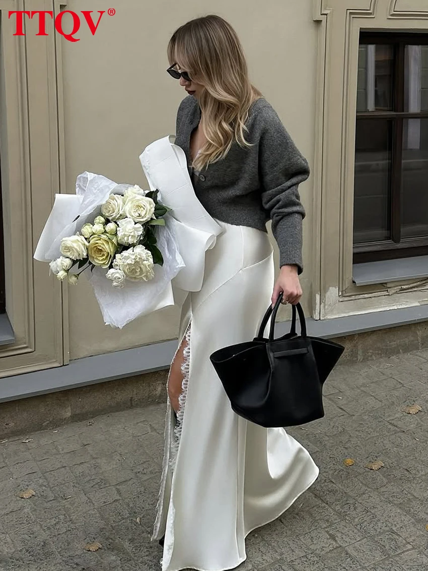 Elegant High Waist White Satin Skirt for Women 2026