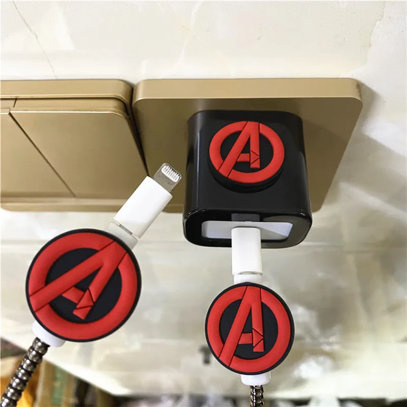 Cartoon Marvel Cable Winder Set For iPhone 11 12 Fast Charging 18/20 W Plug Data Line Charger Protection Sprial Cable Protective