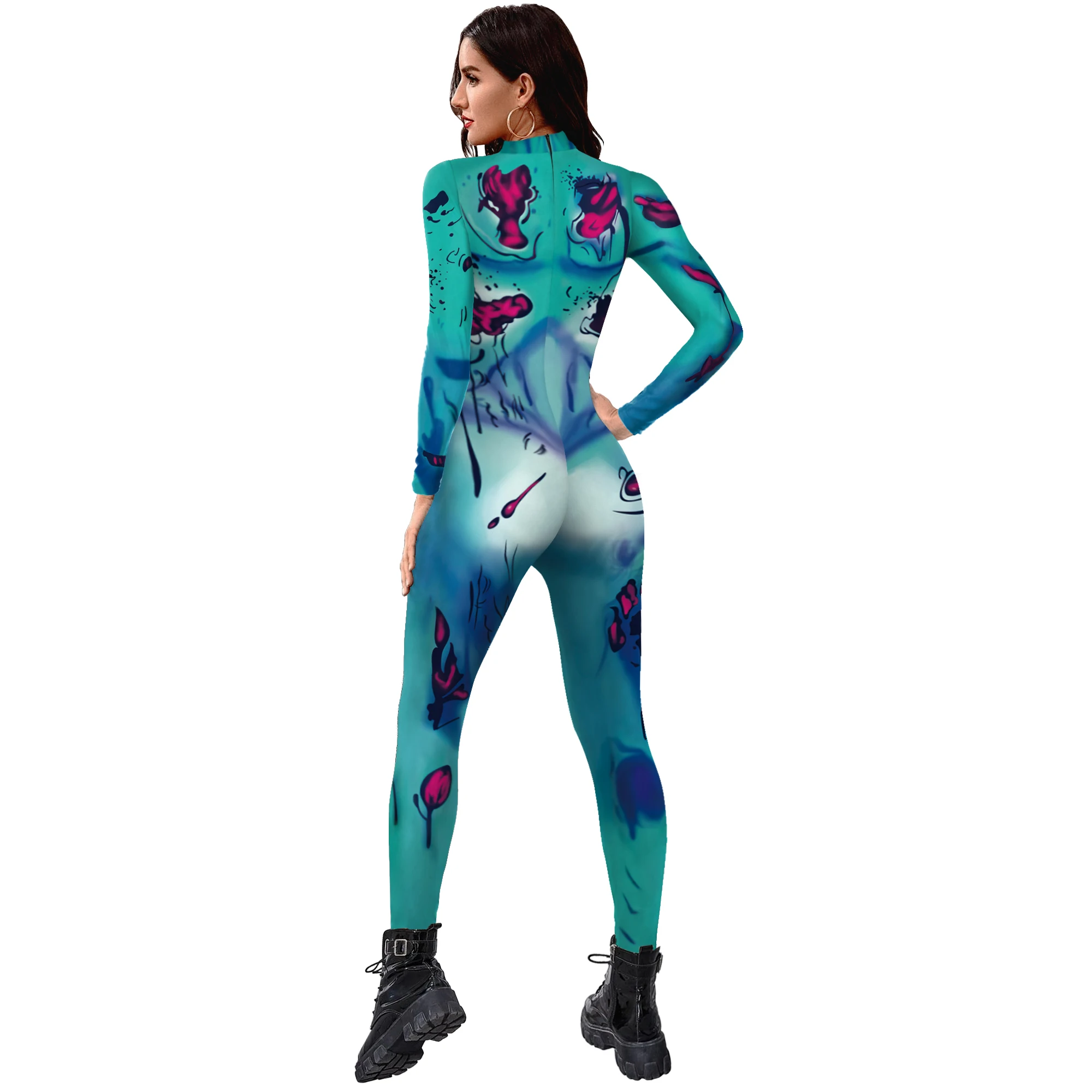 Blue Zombies Jumpsuit Halloween Horrible Cosplay Costume Monster Bodysuit Skinny Festival Zentai Suit Party Adult Outfit