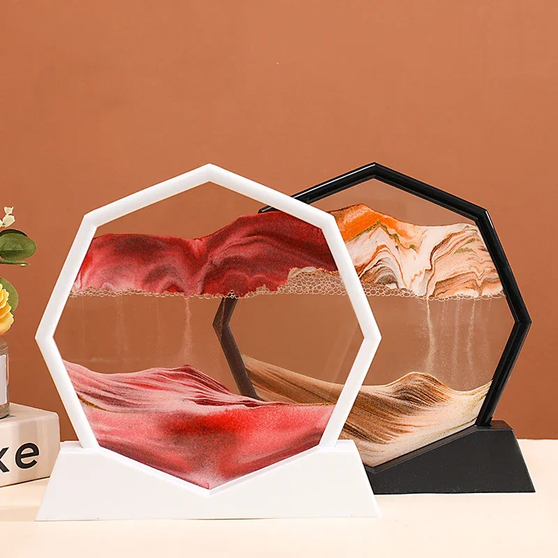 

Flowing Hourglass 3D Flowing Sand Octagonal Glass Art Picture Rectangle Round Glass Home Room Decoration