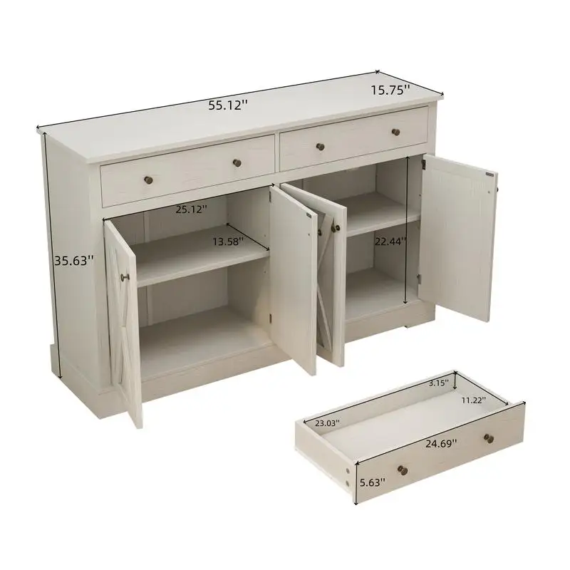 Bufet Putih Vintage dengan Laci dan Pintu untuk Ruang Tamu, Kamar Tidur, Lemari Penyimpanan Dapur