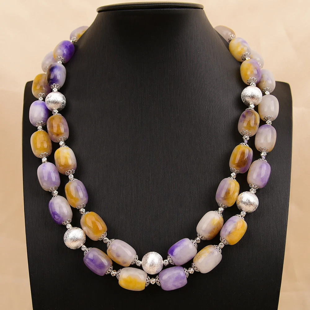 

G-G 2-рядное ожерелье из натурального камня смешанного цвета фиолетового желтого нефрита с матовыми бусинами ручной работы для женщин