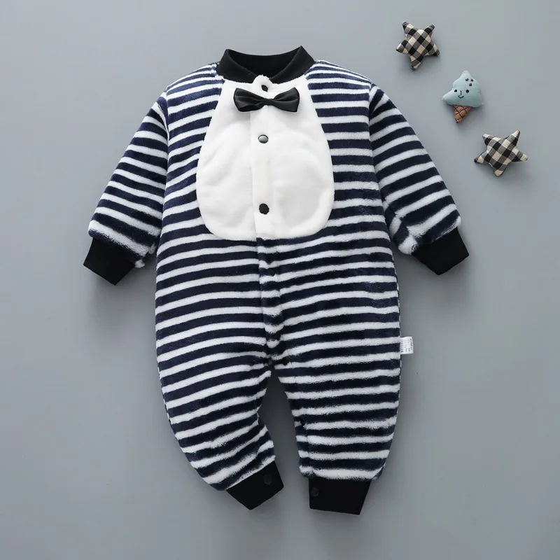 2024 Autumn Winter Baby Boys Bodysuit Coral Velvet Cartoon Printed Warm Infant Boys Jumpsuit Flannel Velvet Newborn Boys Outfits