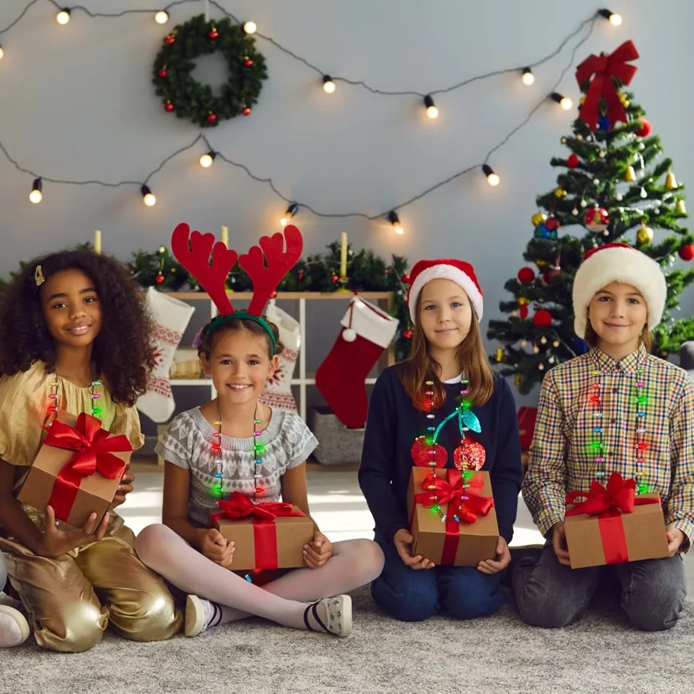 36 peças colar de luz de natal, decorações de colares de lâmpada de natal brilhante, 3 modos de luzes coloridas lembranças de festa de natal em massa