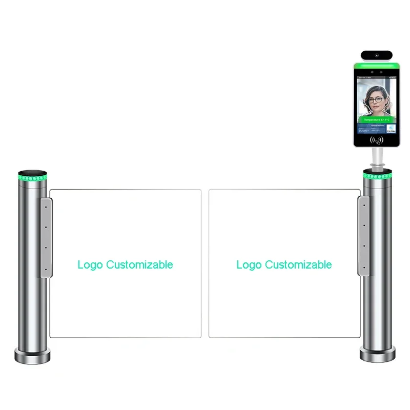 Puerta de torniquete oscilante de brazo acrílico de cilindro automático con dispositivo de Control de acceso de huellas dactilares de reconocimiento facial