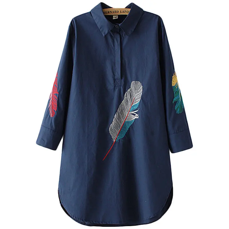 Female Solid Color Embroidery Fashion Shirt Summer Women\'s Clothing Korean Loose Turn-down Collar Casual 3/4 Sleeve Blouses