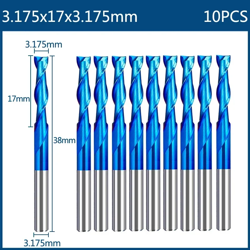 10pcs 3.175mm Nano Blue Coated CNC Router Bits End Mill Cutter Mini PCB Carbide Router Bits Kit Set For Milling Tools