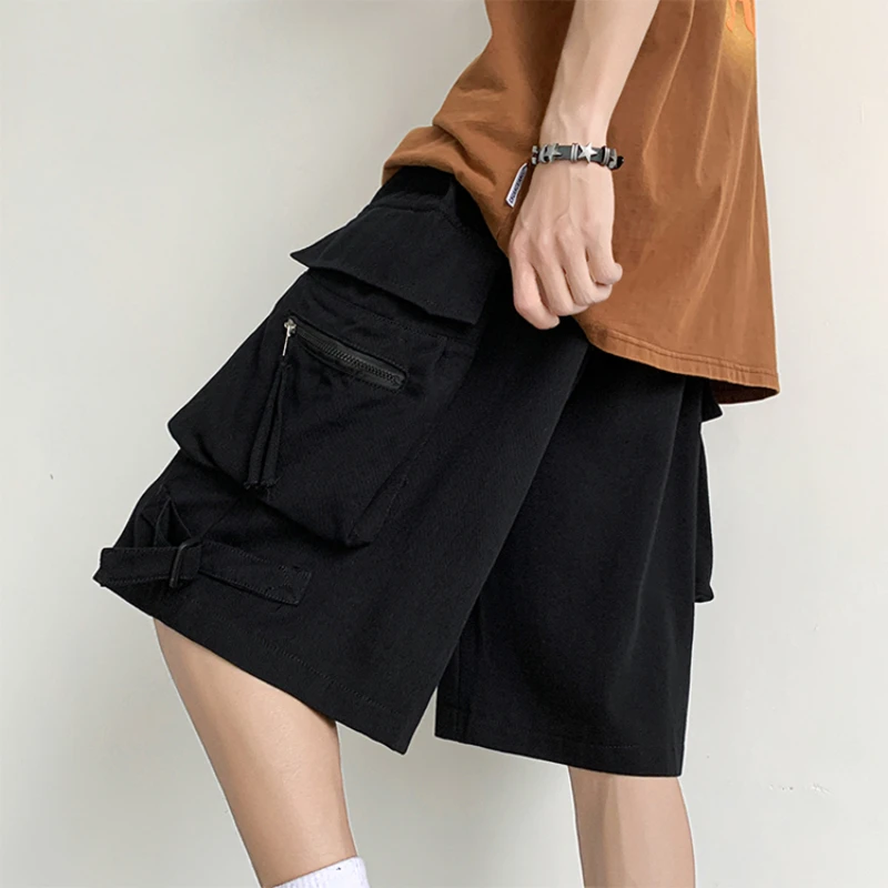 Cargo Shorts Men High Street Daily All-match Summer Multi Pockets Knee-length Youthful Popular American Style Teenagers Fashion