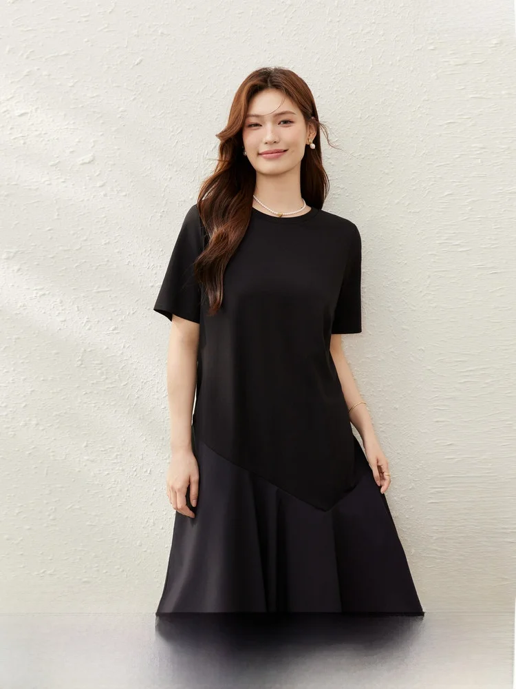 

Fashionable Loose Black Dress with Splice Hem Large Size Women's Clothing Spring Summer New Arrival Elegant Commute Style