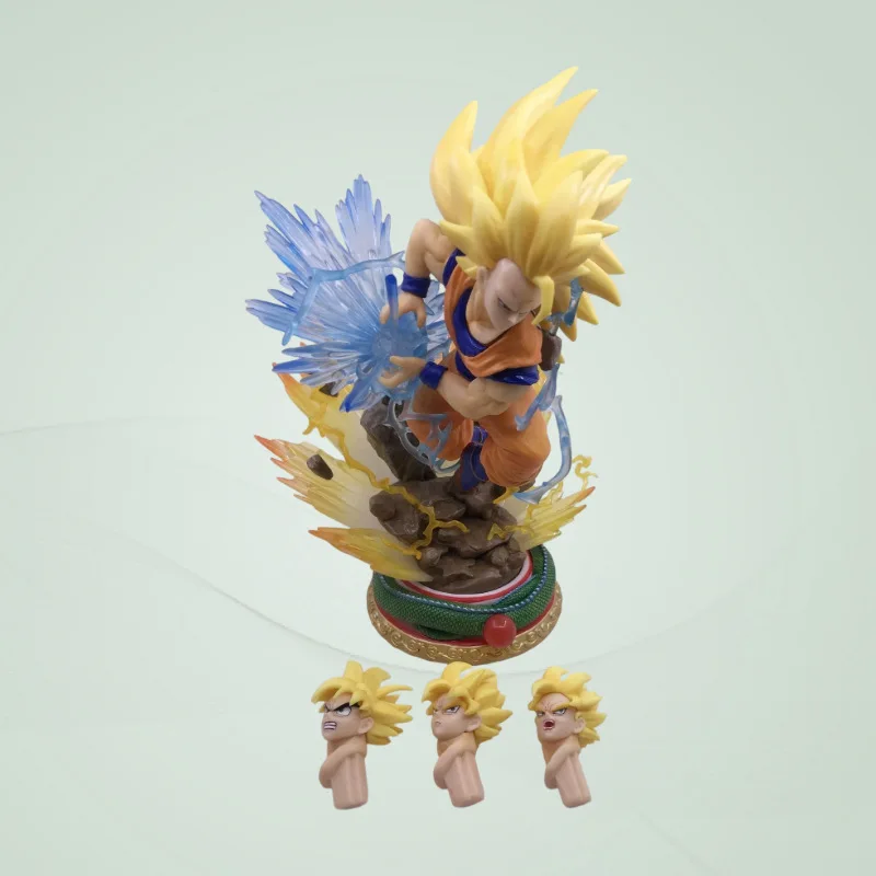 Figura de Anime de PVC de Son Goku Super Saiyan de Dragon Ball Z con Esculturas de Cabeza Intercambiables, Estatua Coleccionable, Decoración de Escritorio