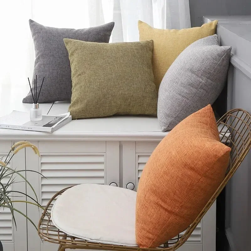 Linen Wind Solid Volor Throw Pillowcase Detachable and Washable Office Pillowcase Car Waist Rest Headboard Back