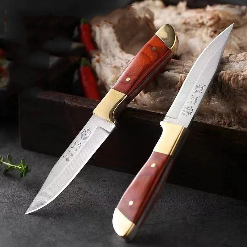 Fruit Cutting Pocket Knife Wooden Handle Meat Cleaver Stainless Steel Peeling Boning Knife Small Cutting Tools