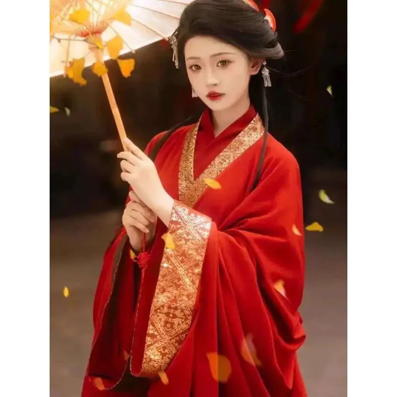 DY20[Zhaojun]Emas Tenun Merah, Restorasi Makam Ma Shan Chu Merah, Hanfu Kereta Lurus Baru, Kostum Kuno Berburu, Negara Perang