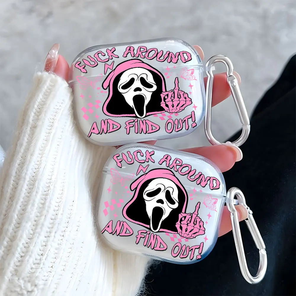 

Scream Ghostface Pattern Clear Earphone Case for AirPods Pro 3/Pro 2/Pro Earbuds Case For AirPods 4/3/2/1 TPU Protective Cover