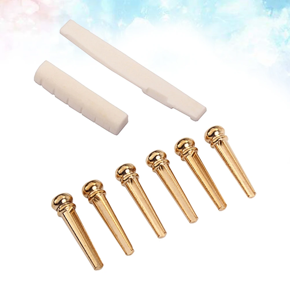 

Bovine Bone Guitar Parts Bridge Pins Acoustic Saddle Nut Set Tone Resonance String Instrument Accessories Replacement