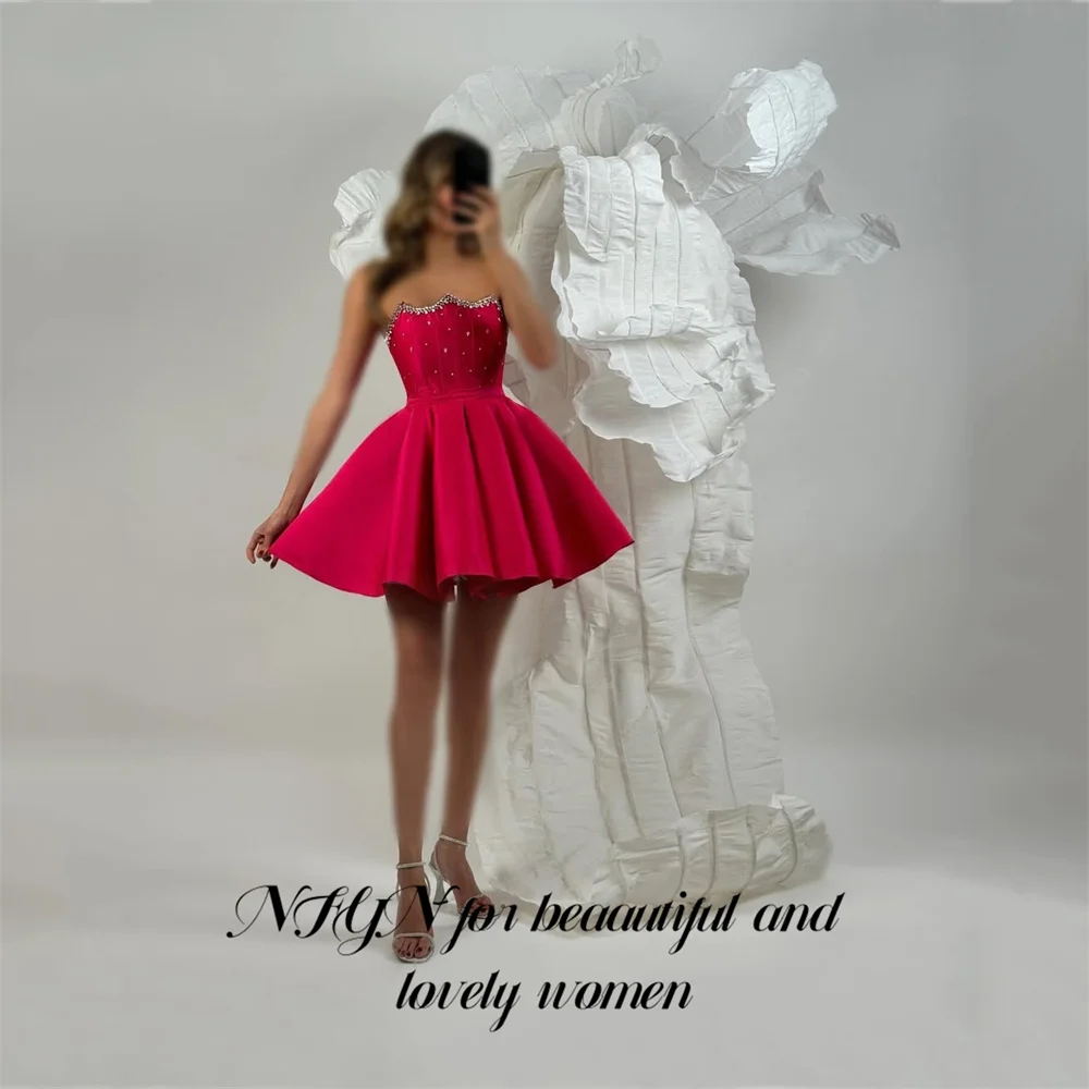 NFYN robe de soirée rouge sans manches robes de bal sans bretelles Mini robe de soirée formelle avec robe de bal en cristal pour femme personnalisée
