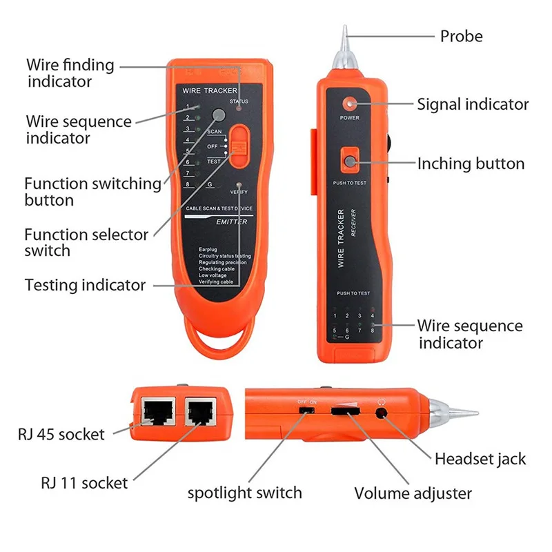 RJ45 Cat5e Cat6 CAT6A Cable Finder RJ11 Telephone Wire Tracker Toner Ethernet LAN Network Cable Tester Detector Line Finde