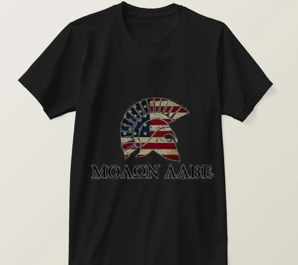 American Flag Spartan Helmet Molon Labe T-Shirt 100% Cotton O-Neck Summer Short Sleeve Casual Mens T-shirt Size S-3XL