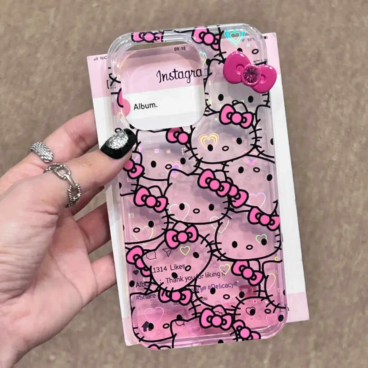 Sanrio Hello Kitty Bow pantalla completa KT gradiente funda de teléfono para iPhone 16 15 14 13 12 11 Pro Max XR XS Max 78 Plus MiNi Y2K