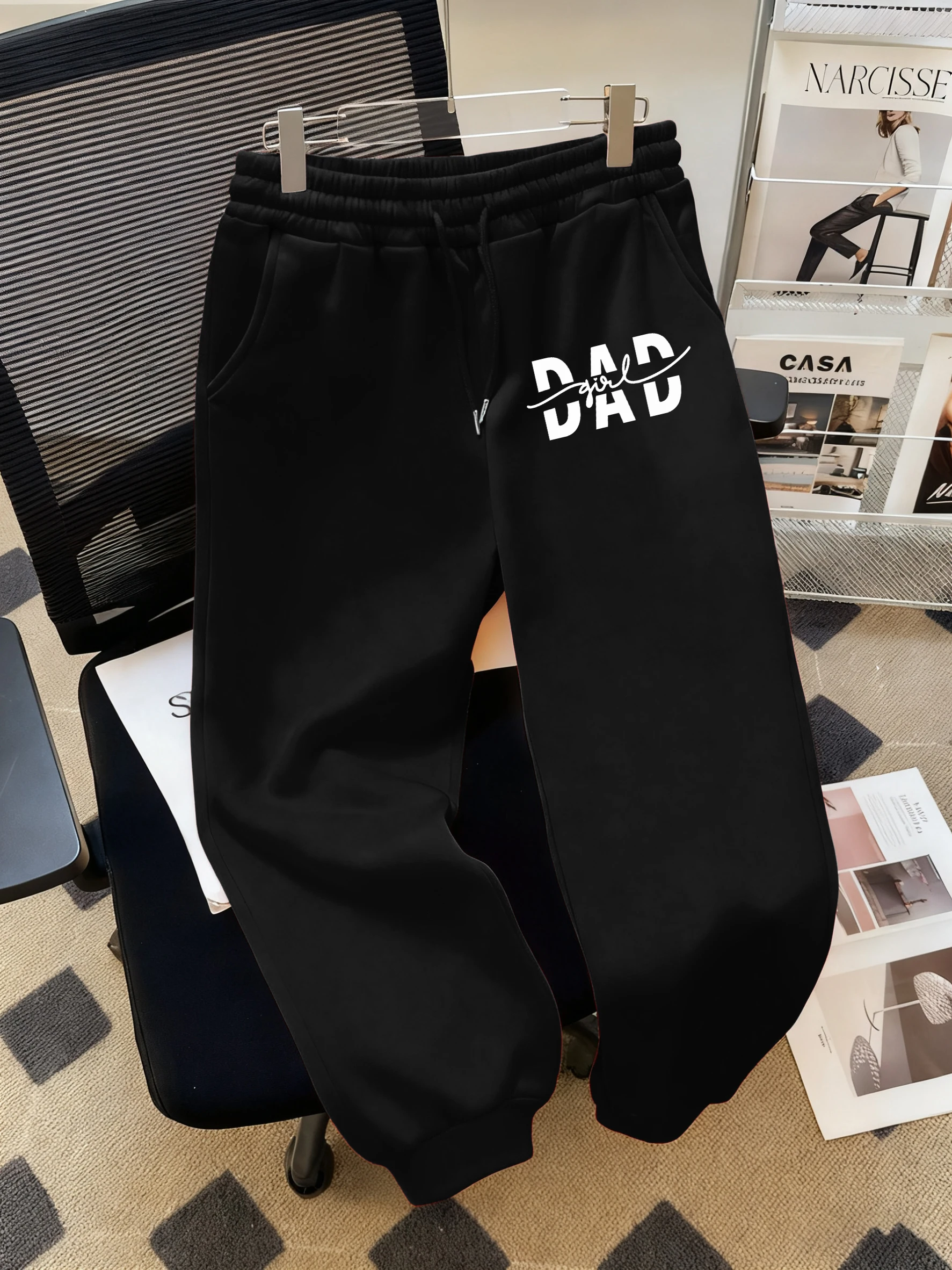 Dad Girl Letter Creativity Prints Pocket Sweatpants Women Casual Autumn Sportpants Trendy Fleece Long Pants Comfy Warm Trousers